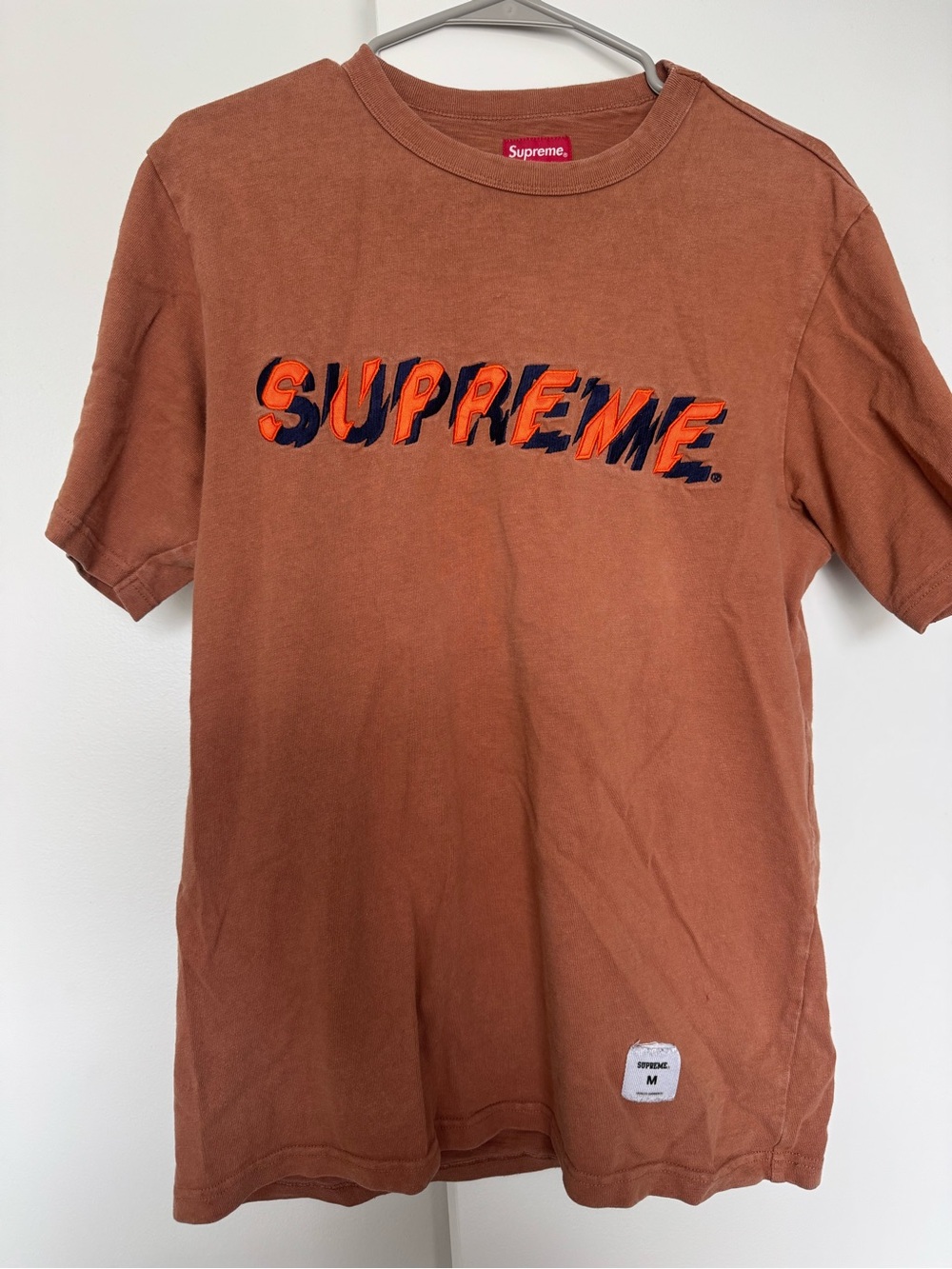 Supreme Rust Brown Tee with Orange and Navy Logo